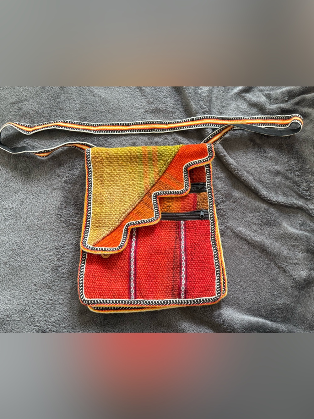 New! new!!!! Handwoven Red & Orange Crossbody Bag with Striped Flap
